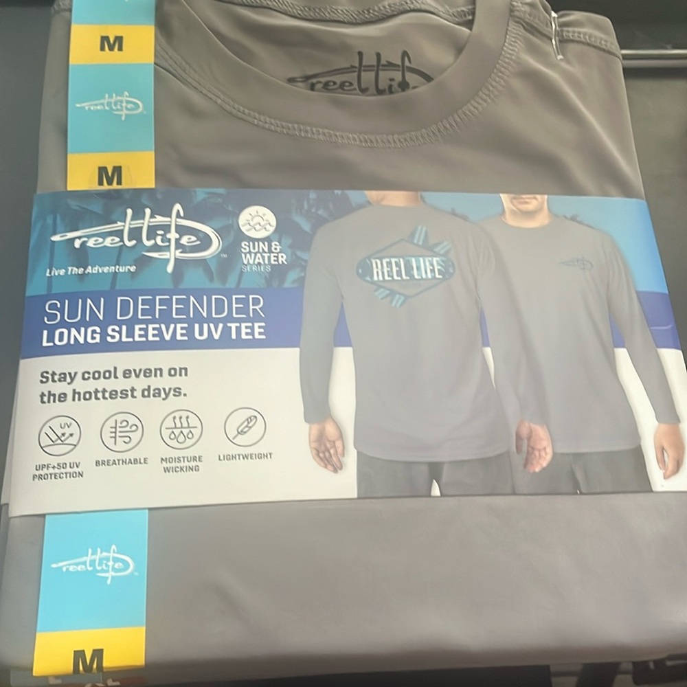 Sun defender long sleeve UV Tee reel life color grey ….UPF+50UV protection